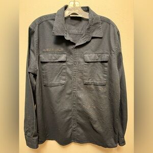 PROJEK RAW Men's Dark Navy Button-Up w/ Graphics in Black